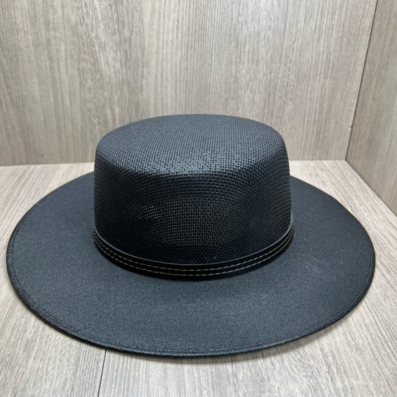 The Old Beristain Western Flat Top Cowboy Hat Wide Brim Straw Luxury Style Black - Picture 3 of 10